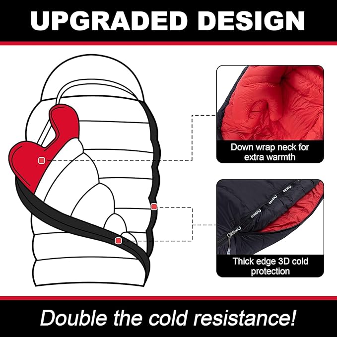 Ultralight Down Sleeping Bag for Adults with 600 Fill Power, Compact Sleeping Bag with Compression Sack for Backpacking, Hiking and Camping