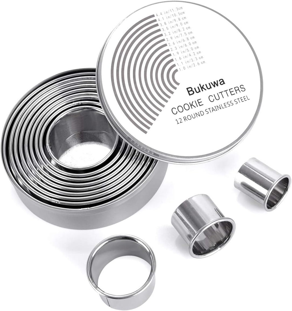 12 Pieces Round Cookie Biscuit Cutter Set,Graduated Circle Pastry Cutters,18/8 Stainless Steel Cookie Cutters and Donut Cutter Ring Molds
