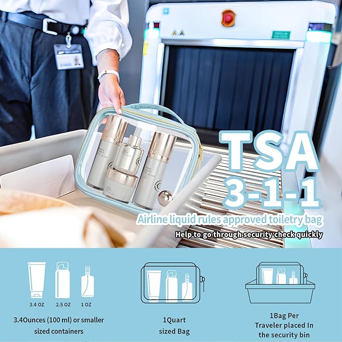 TSA Approved Travel Toiletry Bag,2 Pack Clear Makeup Bags with Handles,Quart Size Clear Cosmetic Bags for Traveling Women,Men,Carry on Airport Airline Compliant Bag,Blue