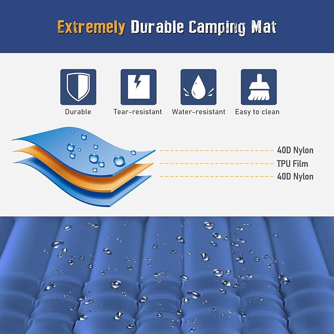 Elegear Self Inflating Sleeping Pad for Camping, 4" Ultra-Thick Camping Mattress Pad with Pillow Built-in Foot Pump, Portable Sleeping Mat for Backpacking, Hiking, Tent