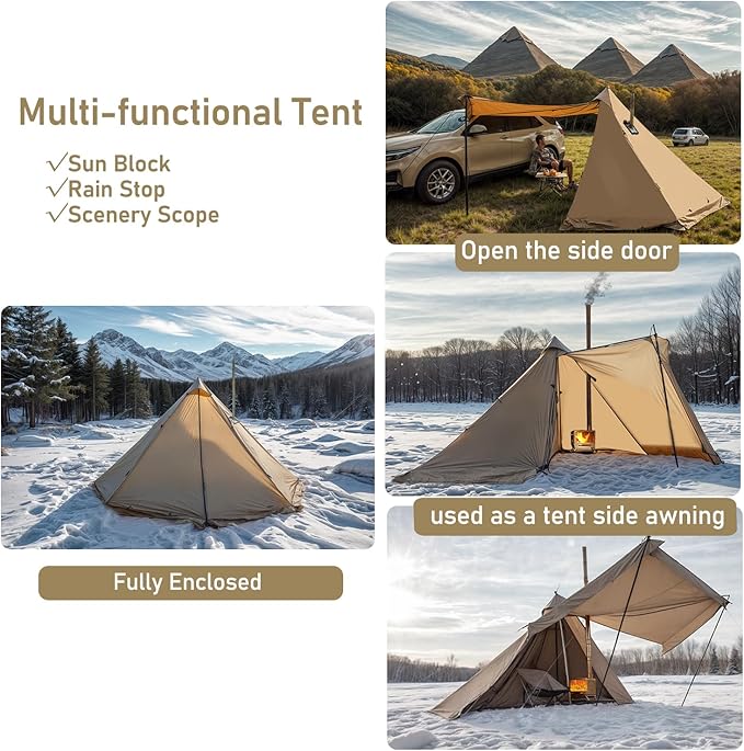 Camping Hot Tent with Wood Stove Jack Winter Teepee Tent 4 Season Backpacking Tent for Survival Hunting Military Fishing