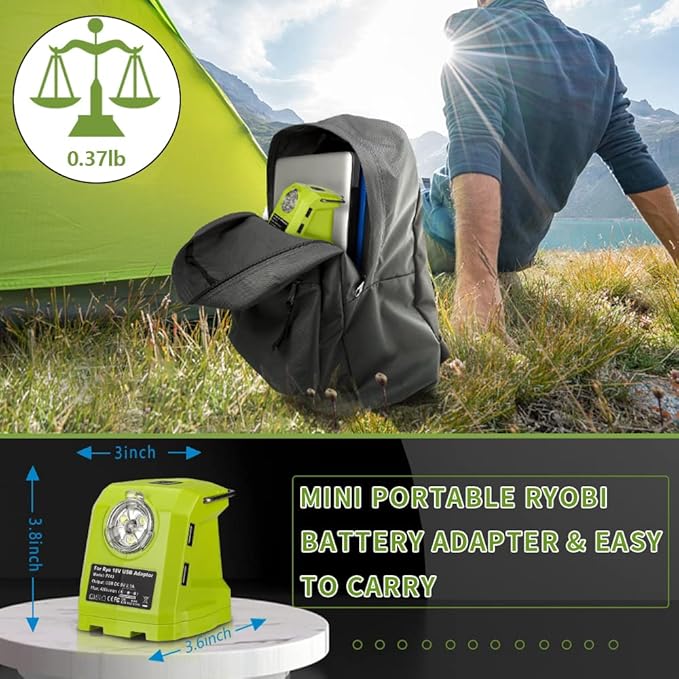 Portable Flashlight for Ryobi 18v Battery, 420lm LED Work Light with 2 USB Ports, 3 Light Modes and Foldable Hang Hook, Worklight Outdoor Camping Lantern for Emergency