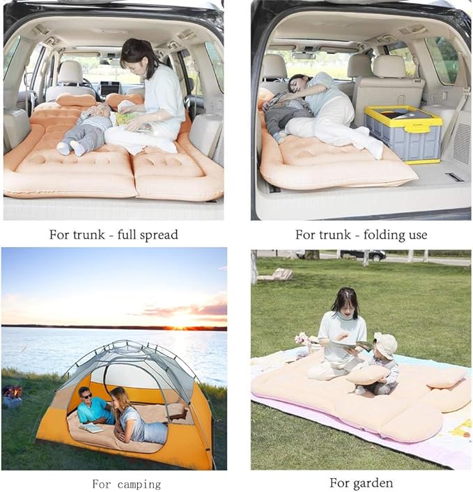 SAYGOGO SUV Air Mattress Camping Bed Cushion Pillow - Inflatable Thickened Car Air Bed Mattress with Air Pump Portable Sleeping Pad for Home Car Travel Camping Upgraded Version - Beige1