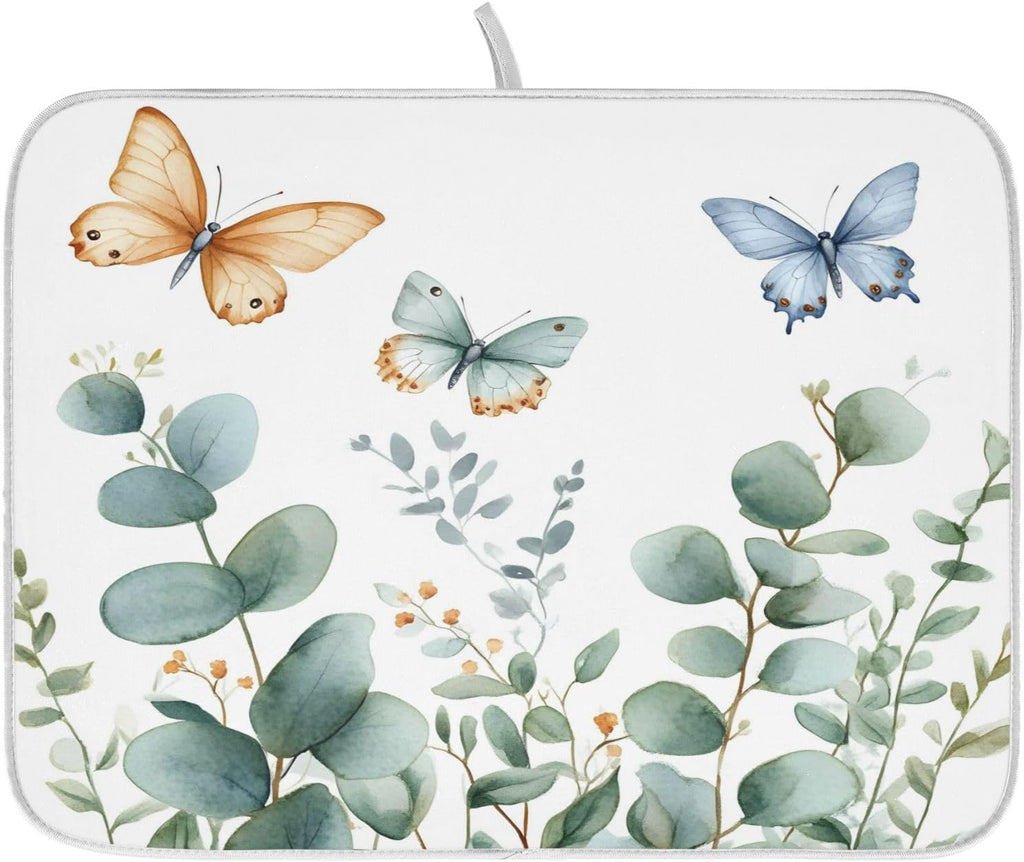 Spring Eucalyptus Green Leaf Dish Drying Mat for Kitchen Counter Absorbent Microfiber Large Drying Pad Dish mats for Kitchen Countertops 18 x 24 Inch