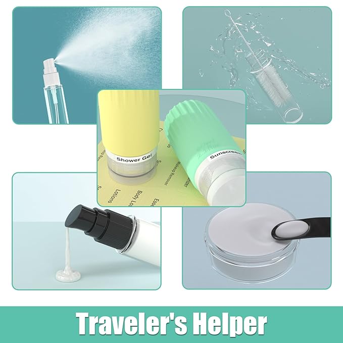 16 Pack Travel Bottles Set, TSA Approved Travel Bottles for Toiletries, BPA Free Leakproof Silicone Travel Size Containers Set for Shampoo Conditioner Lotion Body Wash & Body Wash Accessories