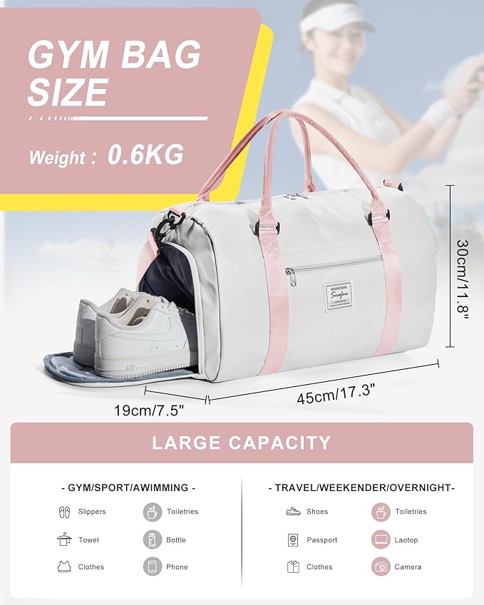 Gym Bag Womens,Travel Duffel Carry on Bag Sport Tote Bag Weekend Overnight Bag