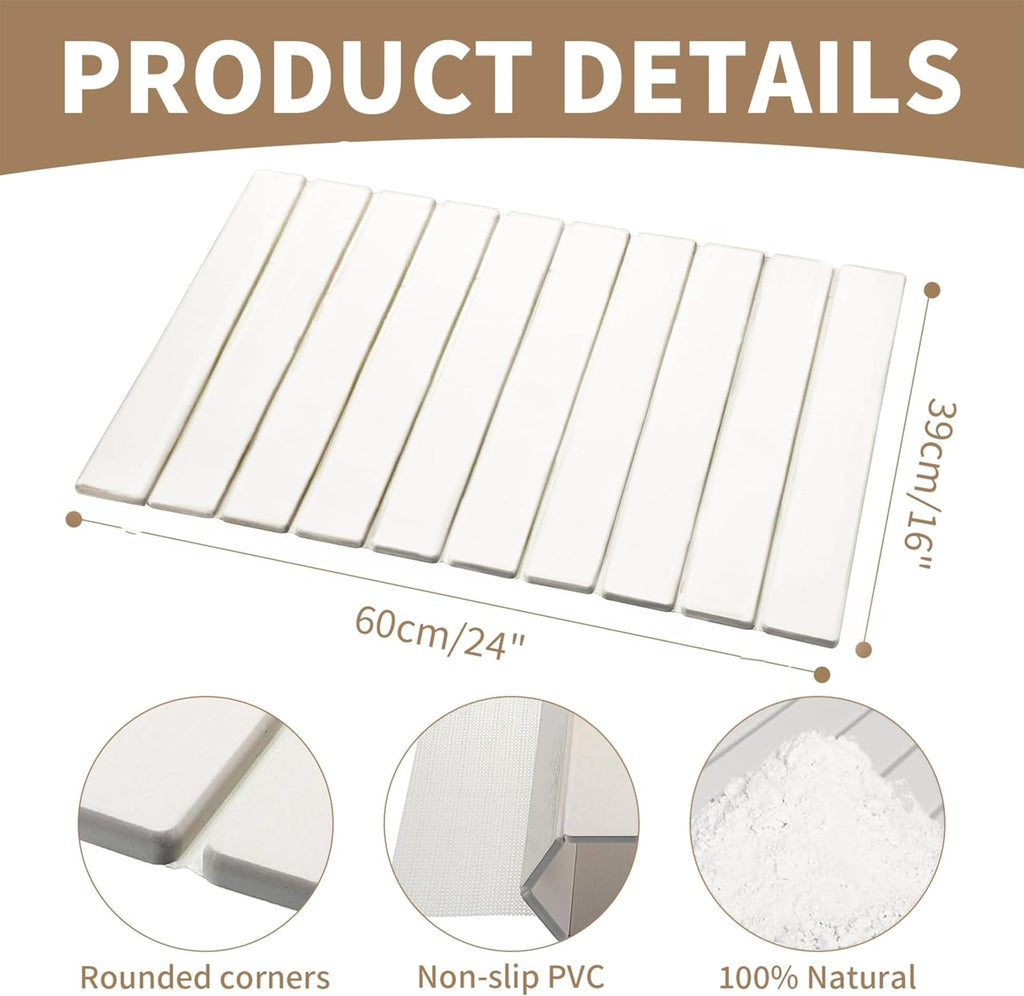 Large Stone Dish Drying Mat for Kitchen Counter, 24" x 16" Stone Drying Mat Foldable Quick Dry Absorbent Diatomaceous Earth Bath Mat Countertop Fast Dry Pad for Kitchen Dishes Bottles Cups Bathroom