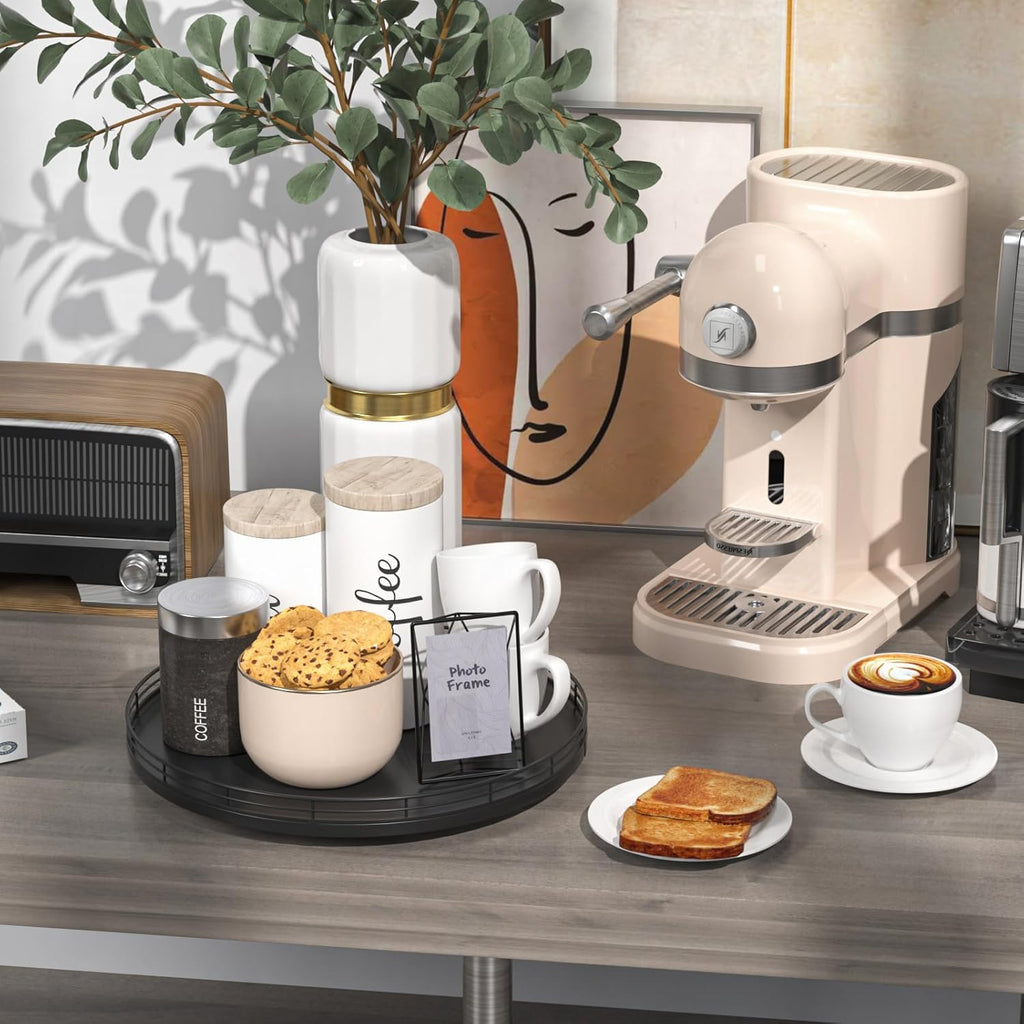 13" Oak Wood Lazy Susan Organizer, Lazy Susan for Cabinet Dining Table Pantry Wood Turntable Organizer Tray for Coffee Table Kitchen Countertop Salt Pepper Spice Organization and Storage Round Black