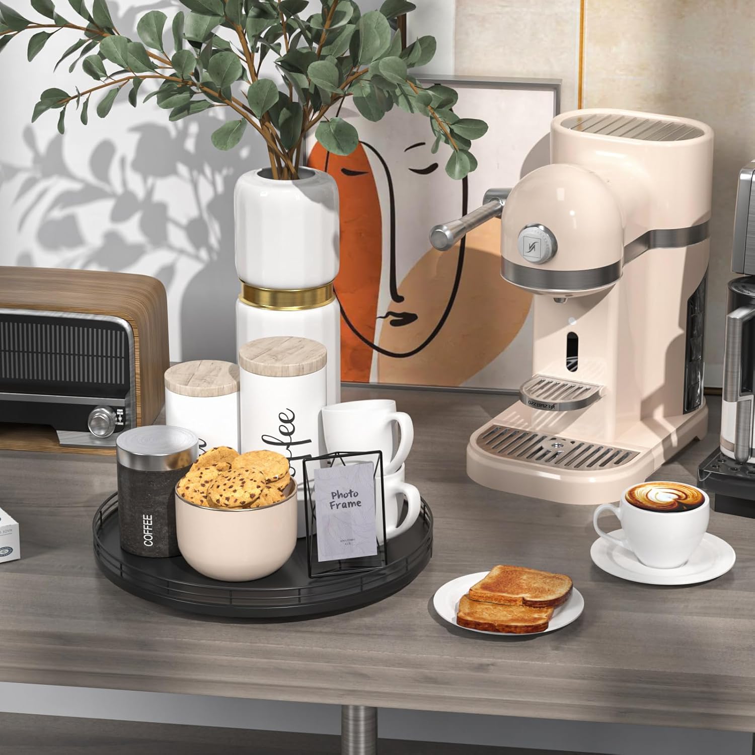 13" Oak Wood Lazy Susan Organizer, Lazy Susan for Cabinet Dining Table Pantry Wood Turntable Organizer Tray for Coffee Table Kitchen Countertop Salt Pepper Spice Organization and Storage Round Black