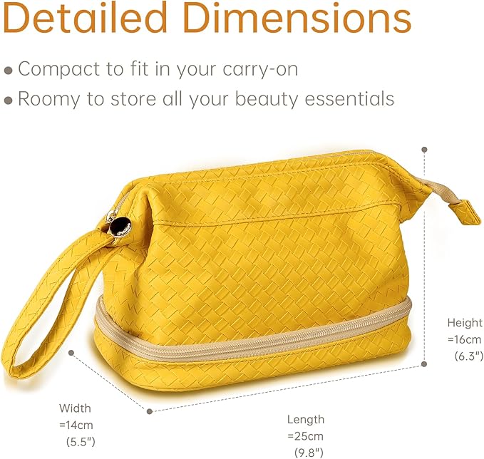 Abiudeng Large Capacity Makeup Bag Ladies Cosmetic Bag Travel Bag with Compartments Portable PU Leather Travel Makeup Bag with Handle