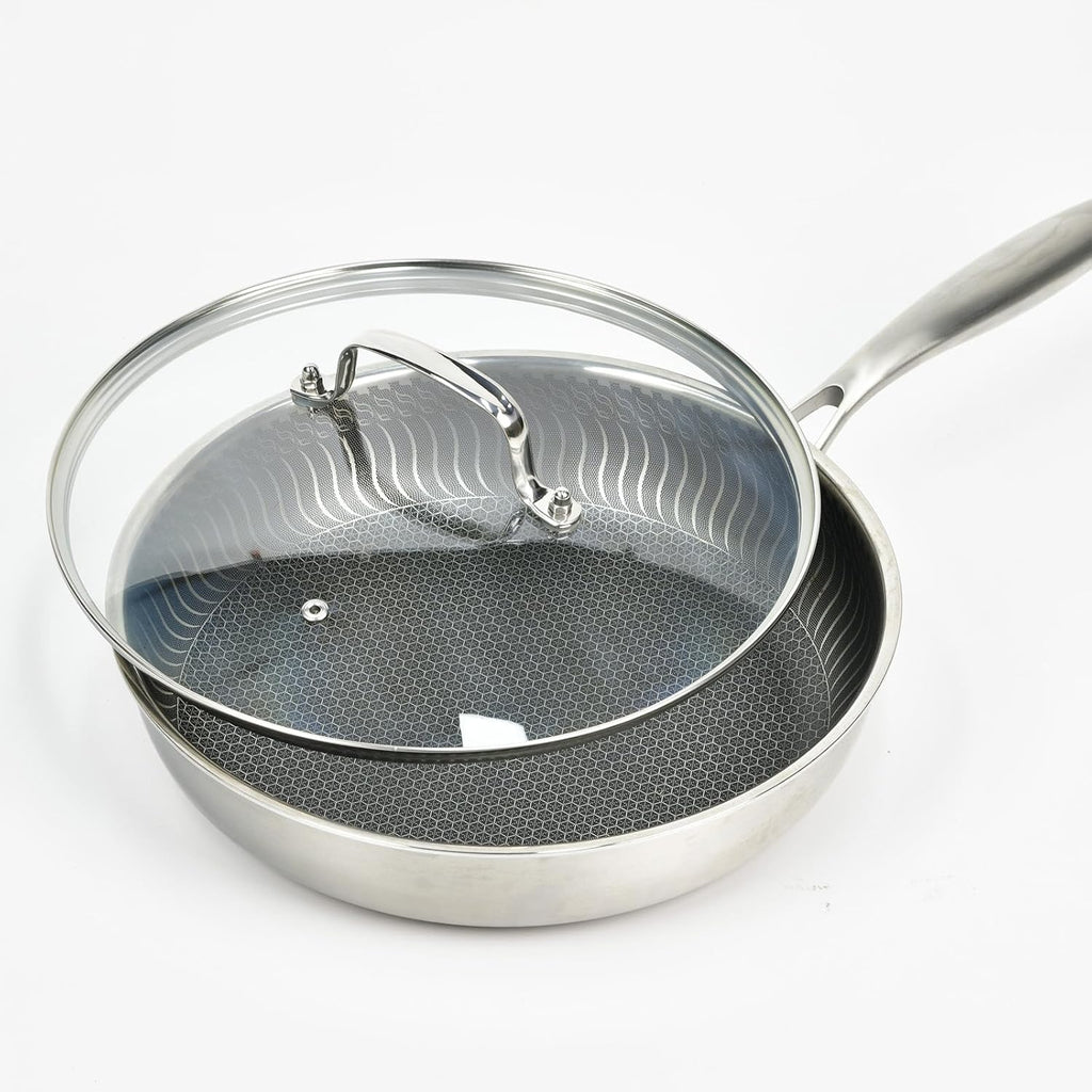 12 IN Glass Lid with Stainless Steel Handle for Frying Pan, Tempered Replacement Cover Compatible for Skillets, Round Cast Iron, Cast Aluminium, Stainless Steel Pans & Pots (297mm-312mm)