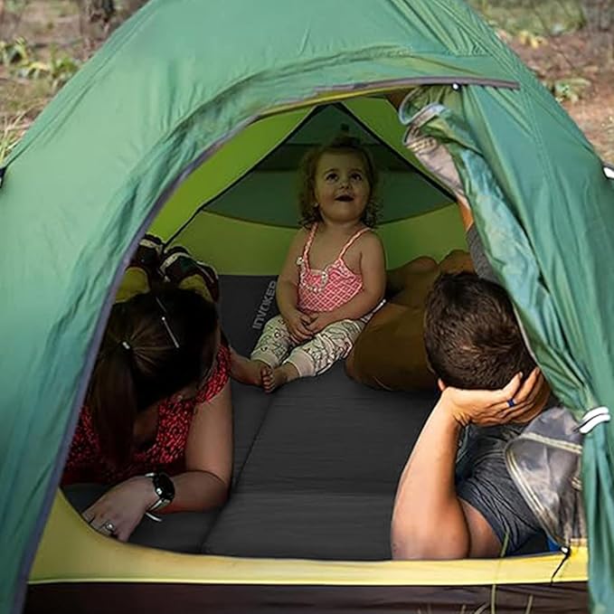 INVOKER Camping Sleeping Pad 2.75” Memory Foam Fast Self Inflating Insulated Durable Camping Mat Air Mattress with Pillow，for Tent, Traveling, Car, Camping, Grey
