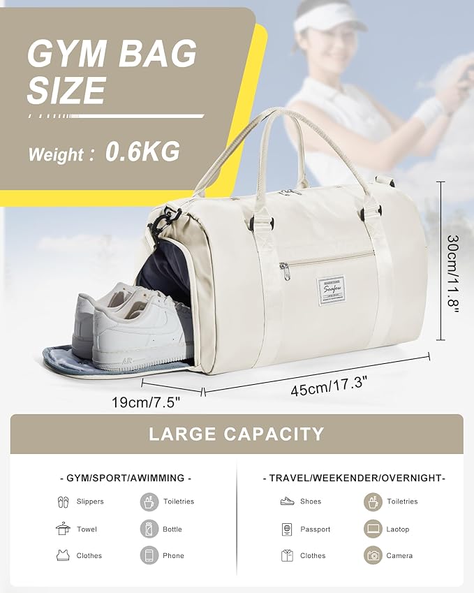 Gym Bag Womens,Travel Duffel Carry on Bag Sport Tote Bag Weekend Overnight Bag