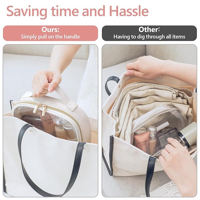 PACKISM TSA Approved Toiletry Bag - Glitter Textured Clear Toiletry Bag, Personalized and Fashion, with 180° Large Opening and Supporting Frame, Perfect for Travel Essentials, Thick No Smell, White