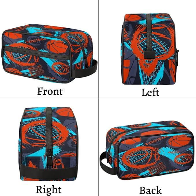 Basketball Boys Toiletry Bag for Kids Dopp Kit Waterproof Hanging Wash Bag Cosmetic Bag Medicine Bag for Travel Sports Shower Essential