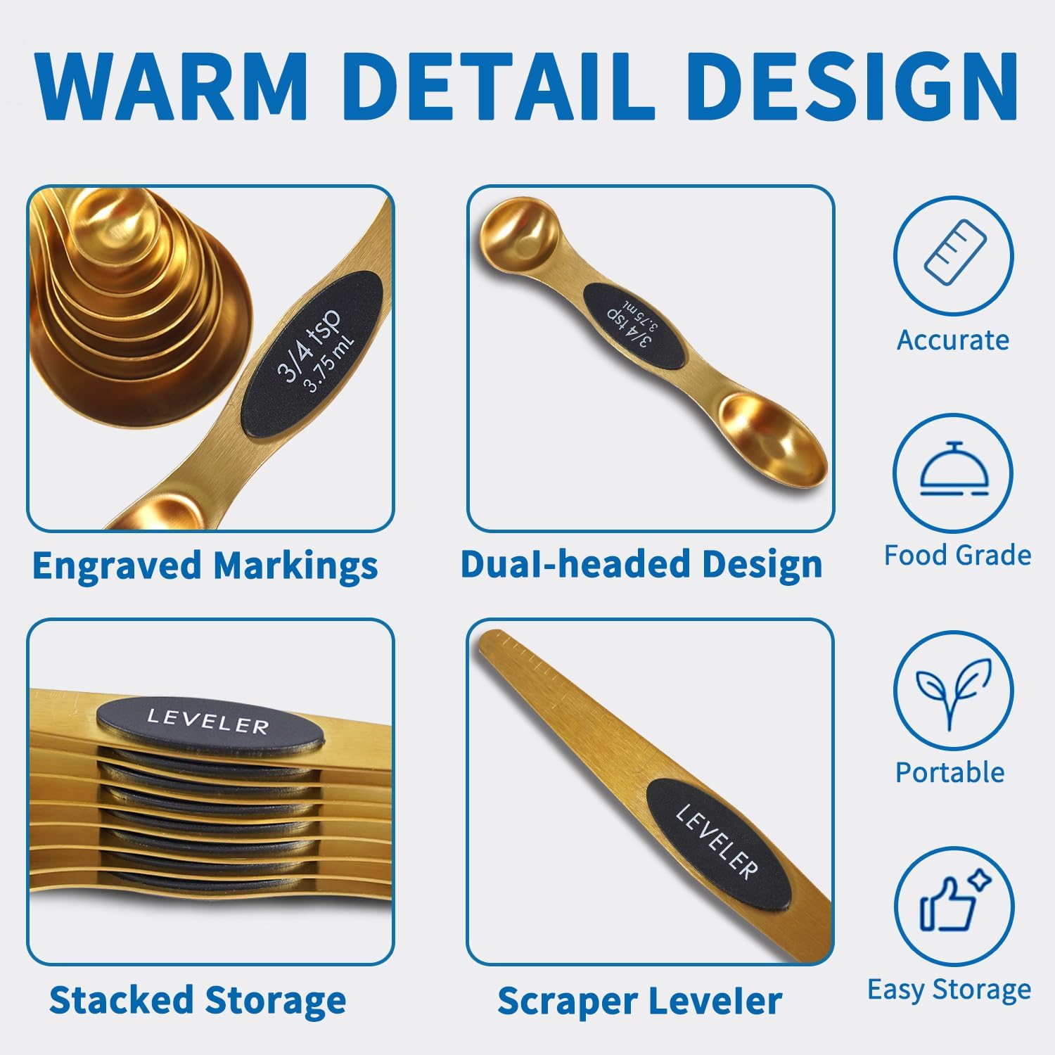 18 Pieces Measuring Cups and Spoons set, Includes 10 Stackable Measuring Cup with Lid and 8 Magnetic Measuring Spoons, for Liquid and Dry Ingredient, BPA Free (Golden)