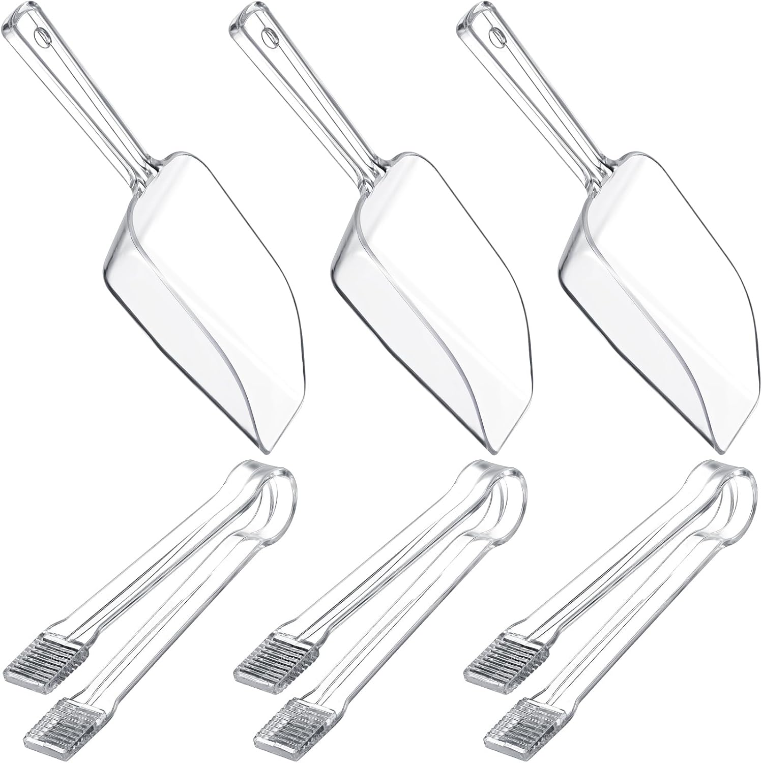 Roshtia 6 Pcs Plastic Serving Tongs Mini Kitchen Tongs Utility and Plastic Kitchen Scoops Clear Ice Scoop Mini Clear Buffet Scoop for Candy Dessert Buffet Ice Snack Coffee Tea