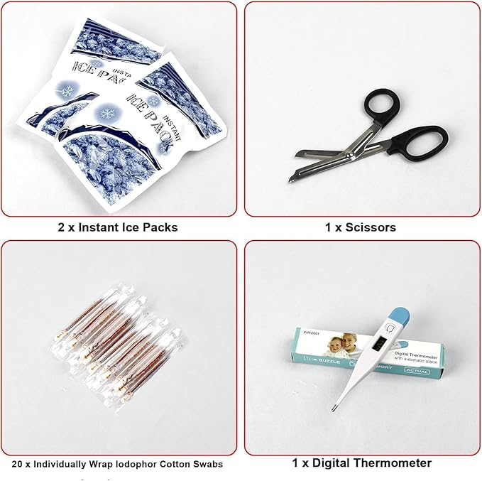 299PCS First Aid Kit Portable Red Camping Essentials Multiple Purpose Survival Kits Plus Case Emergency Set Outdoor Backpacking Gear Suitable for Hiking School Car Home YIDERBO