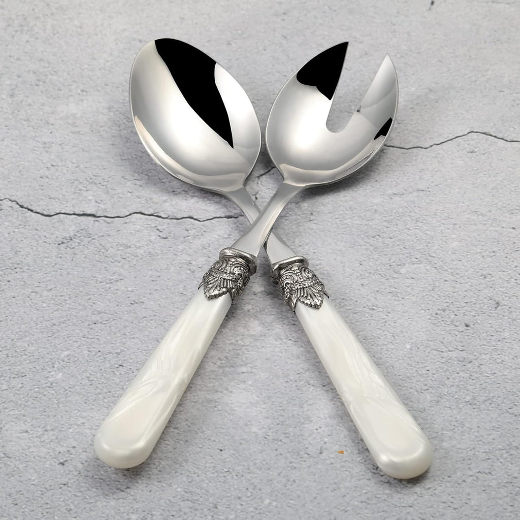 2-piece Salad Servers Stainless Steel Salad Serving Set Salad Fork and Spoon (White)