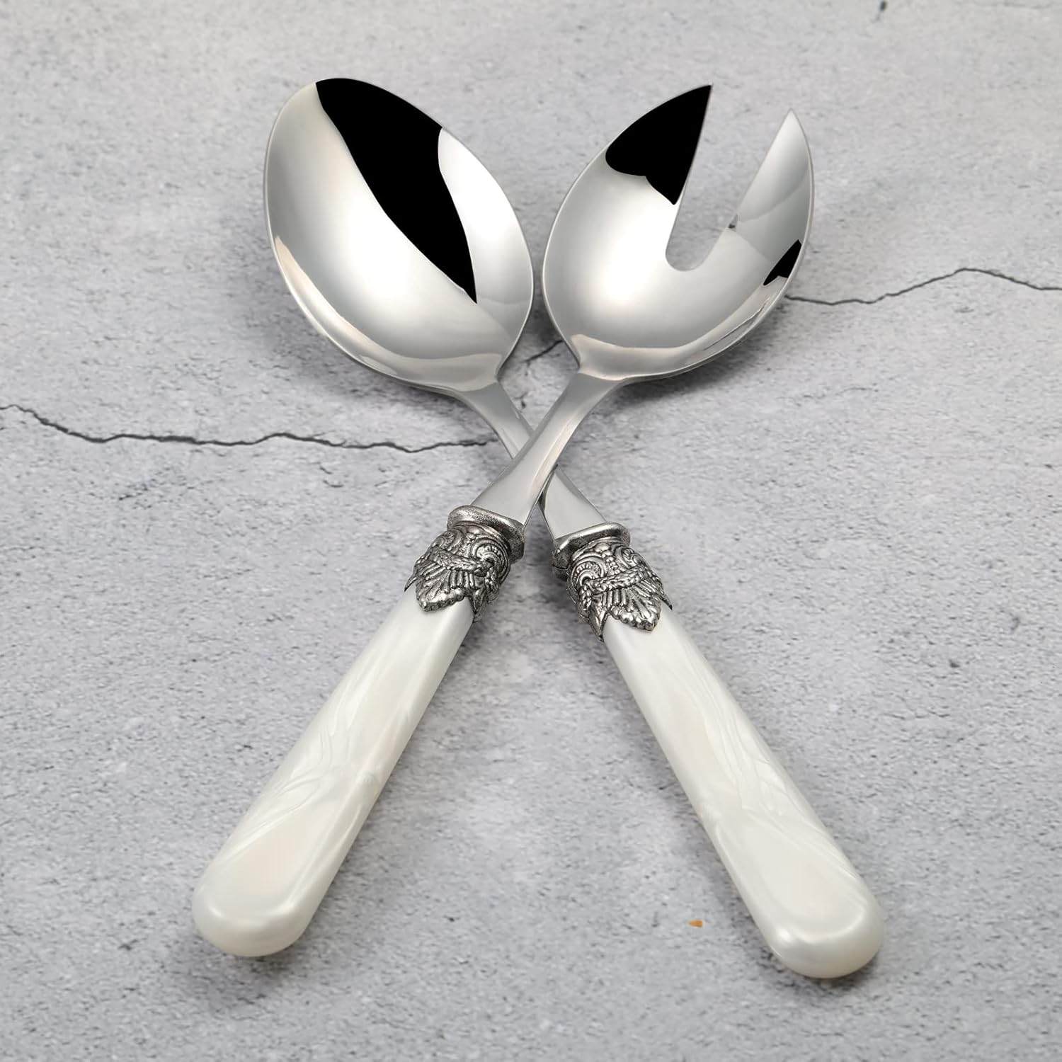 2-piece Salad Servers Stainless Steel Salad Serving Set Salad Fork and Spoon (White)