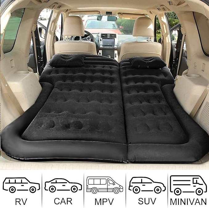 SAYGOGO SUV Air Mattress Camping Bed Cushion Pillow Inflatable Thickened Car Air Bed Mattress with Electric Air Pump Portable Sleeping Pad for Travel Camping Upgraded Version Black