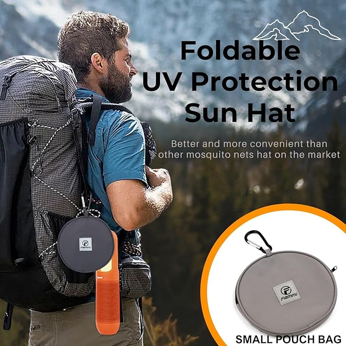 Flammi Mosquito Net Hat Safari Hat UPF 50+ Sun Protection Boonie Hats for Men with Neck Flap Fishing Hiking Hat for Men/Women