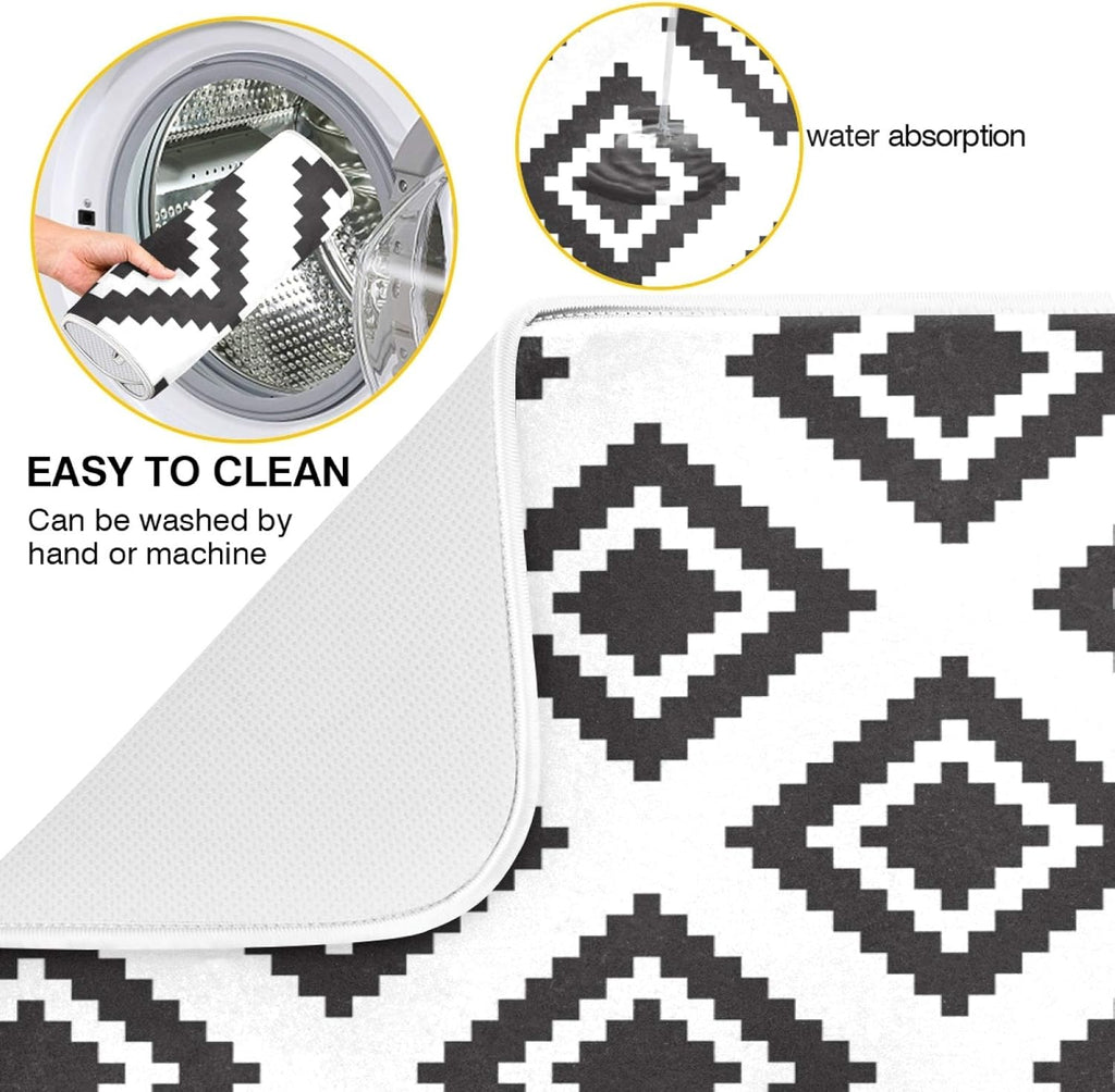 Super Absorbent Dish Drying Mat, Microfiber Fast-Drying Dish Mat, 24" x 18, Kitchen Dish Drying Pad, Grey Moroccan Rhombus Plaid