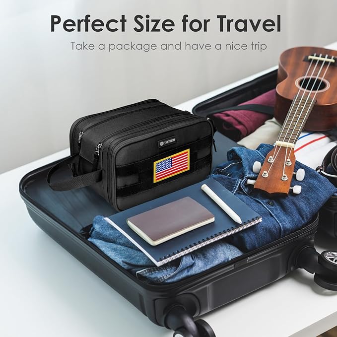 TACTICISM Toiletry Bag for Men - Extra Large Dry Wet Separate Dopp Kit, Tactical Molle Travel Toiletry Bag, Water-Resistant Shaving Bag for Adult, Black