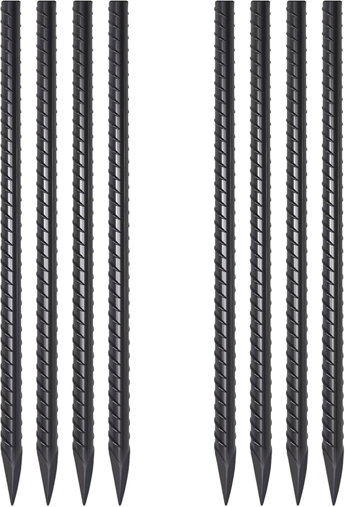 VVOKGO Rebar Stakes 24 Inch Straight Ground Rebar Stakes (8 pcs), Heavy Duty Hook Ground Anchors, Steel Plant Support Garden Stake with Chisel Point end, Hammer Through Hard Soil for Camping
