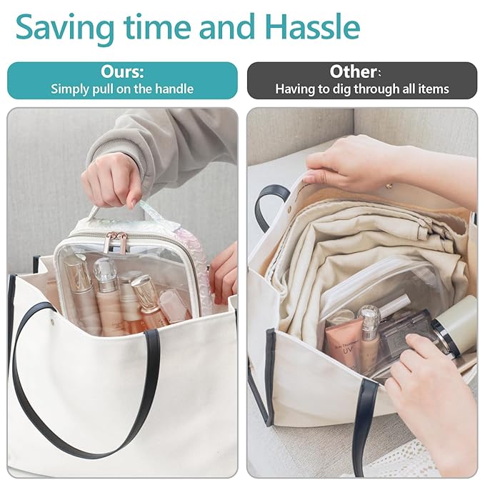 PACKISM TSA Approved Toiletry Bag - Ruched Textured Clear Makeup Bag, Iridescent White, with 180° Large Opening and Supporting Frame, Perfect for Travel Essentials, Thick No Smell