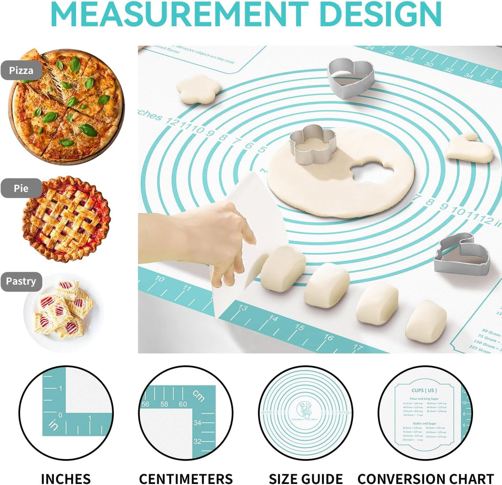 Non-Stick Silicone Baking Mat for Pastry, Dough Rolling, Cookie, Bread, Pie Crust - Nonslip Fondant Counter Mat, Oven Liner for Making Cookies, Macarons, Bread - Baking Essential Tools