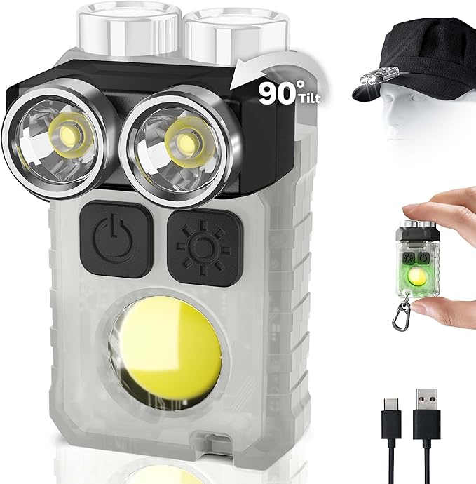 CLAKAP Rechargeable EDC Flashlight, 1200LM Keychain Flashlight with COB Floodlight, 11 Modes Magnetic Small Flashlight 90°Head Swivels Portable Mini Pocket Light with Clip for Camping, Outdoor, Gift