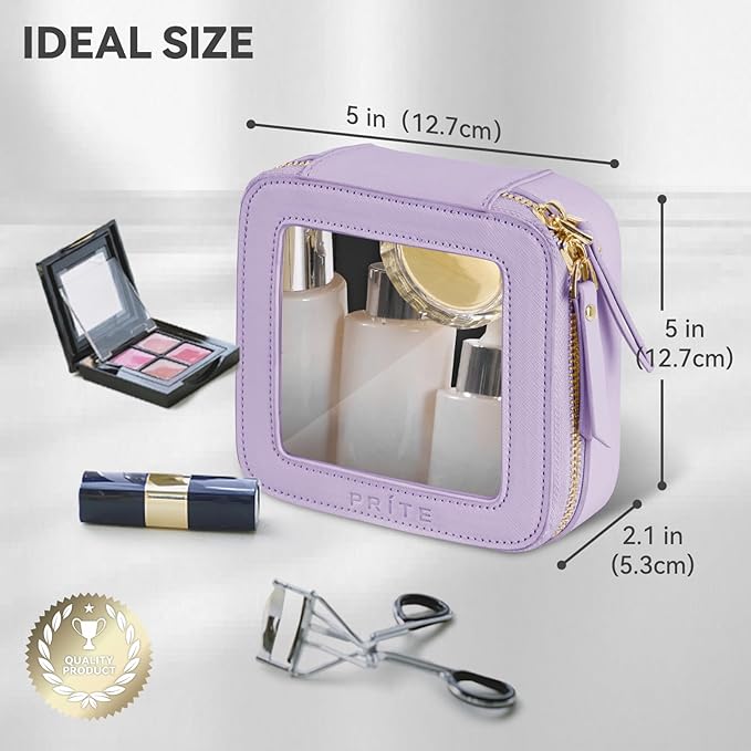 Prite Small Makeup Bag for Women Portable Clear Makeup Bag Cute Mini Waterproof Travel Cosmetic Bag with Gold Zipper for Car Essentials(Violet)