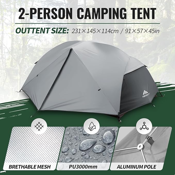 Forceatt Tent for 2 and 3 Person is Waterproof and Windproof, Camping Tent for 3 to 4 Seasons,Lightweight Aluminum Pole Backpacking Tent Can be Set Up Quickly,Great for Hiking