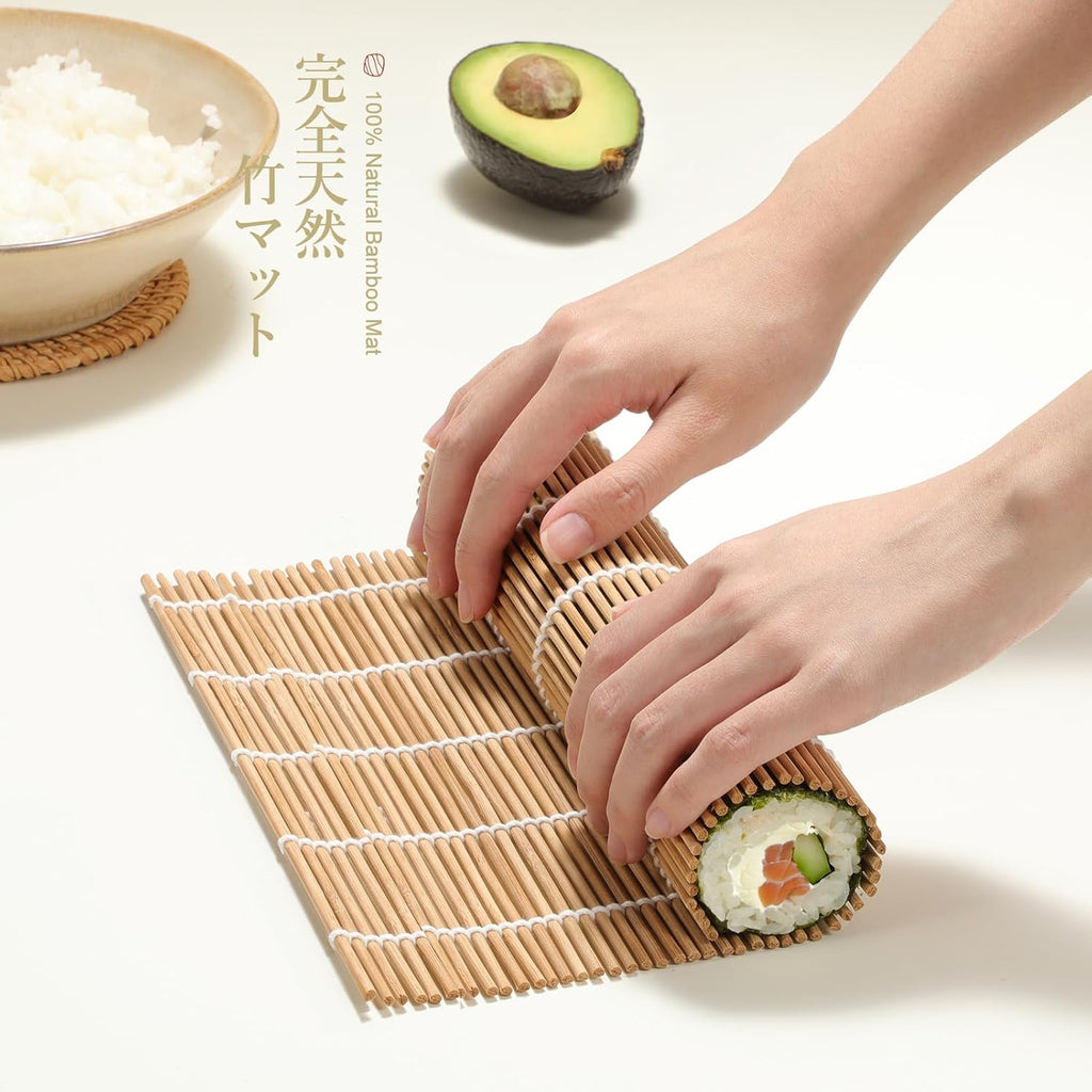 Sushi Making Kit, Delamu Bamboo Sushi Mat, Including 2 Sushi Rolling Mats, 5 Pairs of Chopsticks, 1 Paddle, 1 Spreader, 1 Beginner Guide PDF, Beginner Sushi Kit, Sushi Plates
