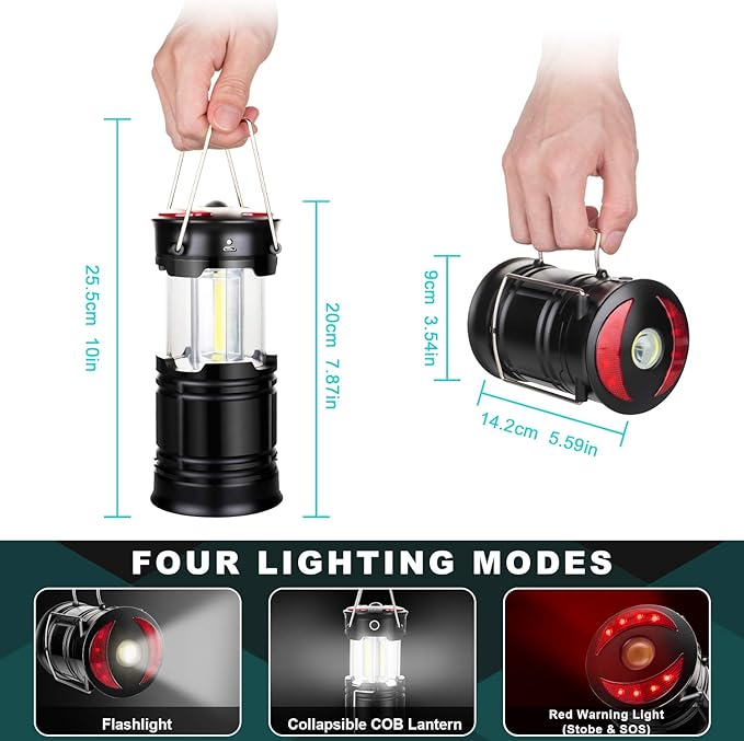 2 Pack Camping Lanterns Camping Accessories USB Rechargeable and Battery Powered 2-in-1 LED Lanterns, Hurricane Lights with Flashlight and Magnet Base for Camping, Hiking, Emergency, Outage