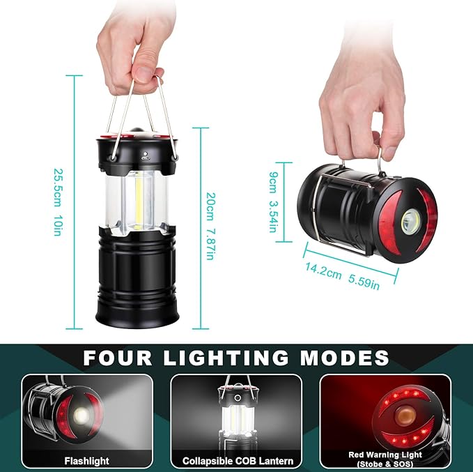 2 Pack Camping Lanterns Camping Accessories USB Rechargeable and Battery Powered 2-in-1 LED Lanterns, Hurricane Lights with Flashlight and Magnet Base for Camping, Hiking, Emergency, Outage