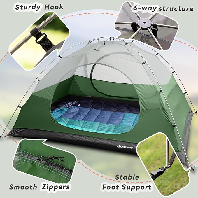 Forceatt Camping Tent 2/3/4 Person, Professional Waterproof & Windproof Lightweight Backpacking Tent Suitable for Outdoor,Hiking,Camping, Mountaineering and Travel