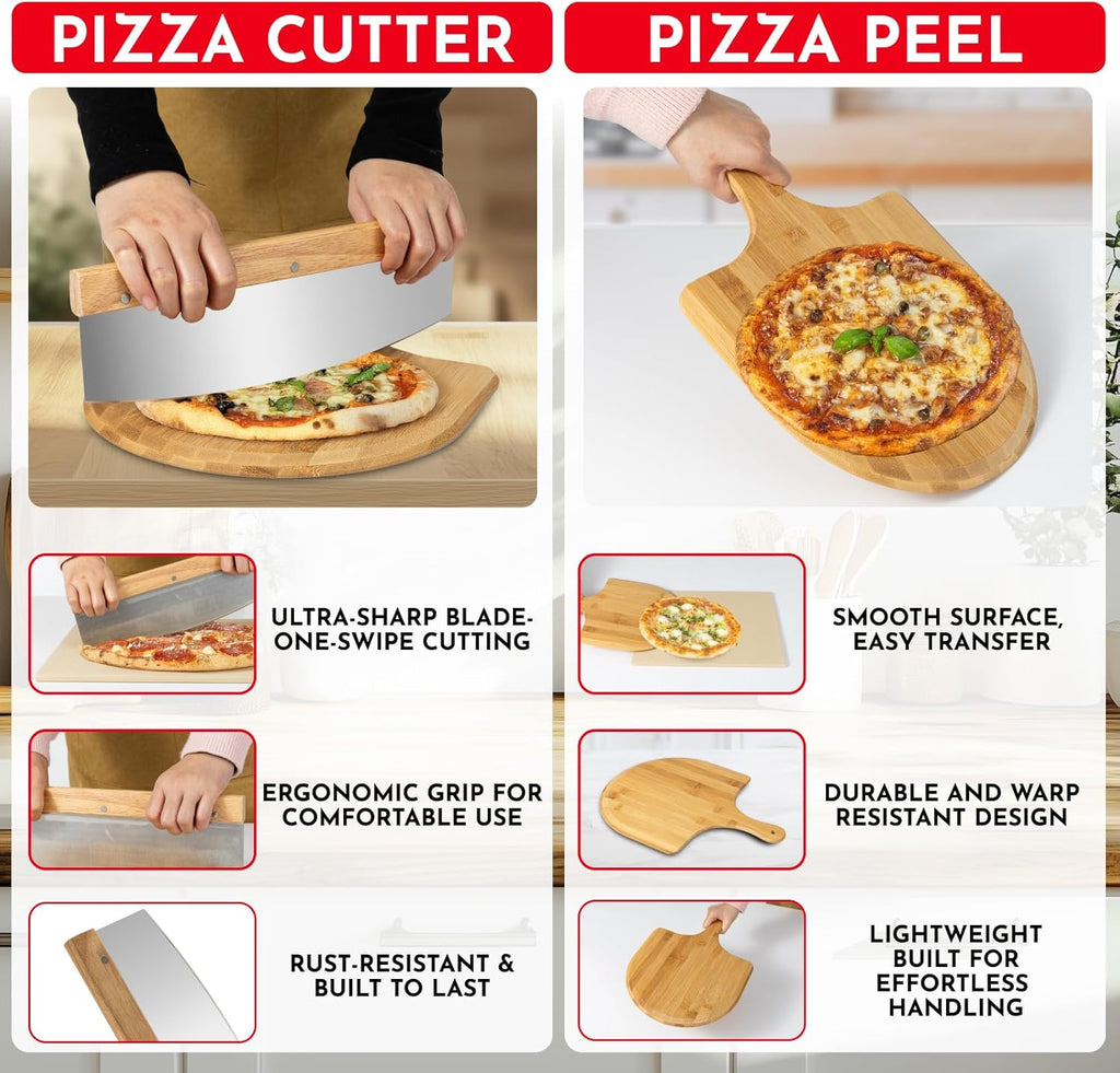 Pizza Stone for Oven Set - 15 x 12 inch Stone for Grill - 3PCS PizzaMaking Accessories - Large Pizza Oven Stones - Baking Stones for Bread and Pizzas