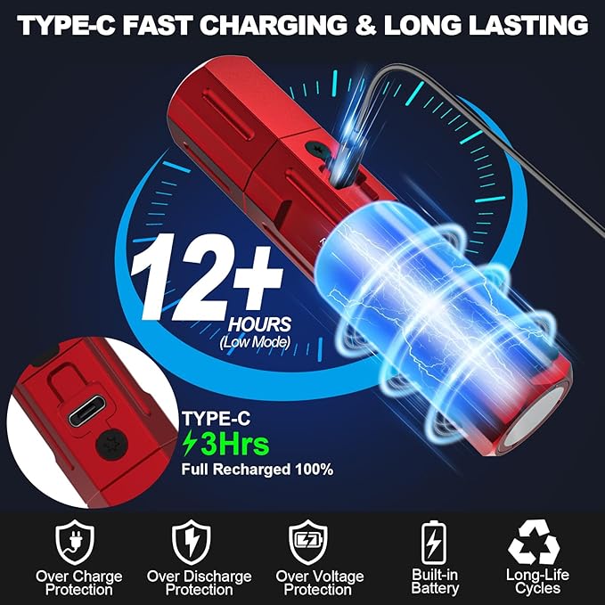 Rechargeable Flashlights High Lumens - 20,000LM Super Bright Small Pocket Magnetic Flashlight, 8 Modes LED Tactical Flash Light, Dual Button Powerful Flashlight for Camping (2, Red)