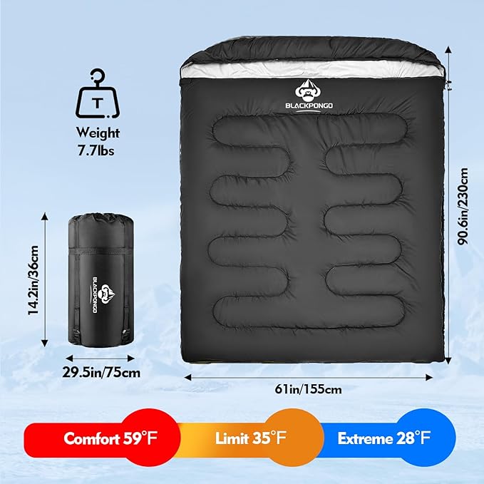 Double Sleeping Bag for Adults Men Women, XL Queen Size Two Person Sleeping Bag for All Season Camping Hiking Backpacking 2 Person Sleeping Bags for Cold Weather & Warm