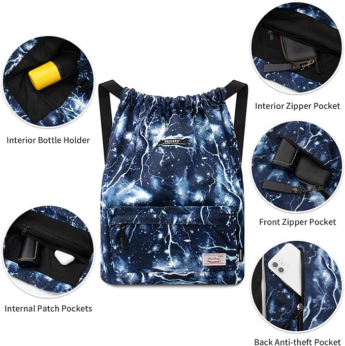 Peicees Waterproof Drawstring Sport Bag Lightweight Sackpack Backpack for Men and Women