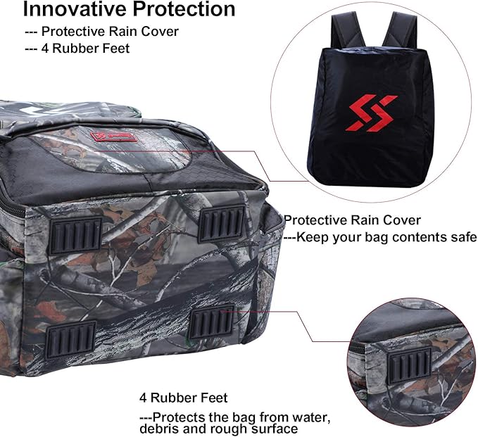 Sougayilang Fishing Tackle Backpack Waterproof Tackle Bag Storage with 4 Trays Tackle Box and Protective Rain Cover for Camping Hiking - Camouflage