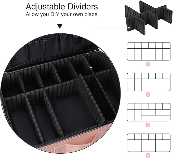 Relavel Travel Makeup Train Case Makeup Cosmetic Case Organizer Portable Artist Storage Bag with Adjustable Dividers for Cosmetics Makeup Brushes Toiletry Jewelry Digital Accessories