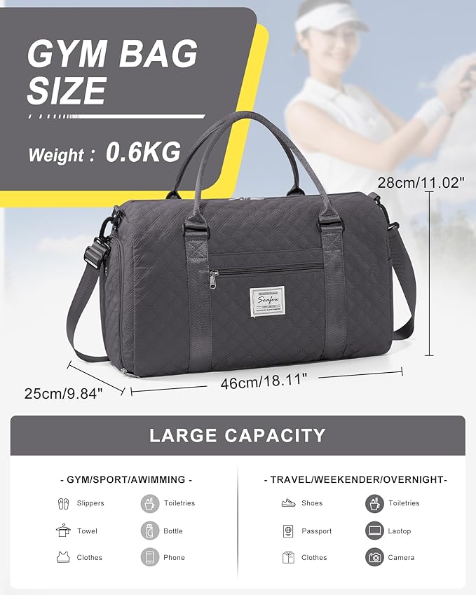 Gym Bag Womens,Travel Duffel Carry on Bag Sport Tote Bag Weekend Overnight Bag