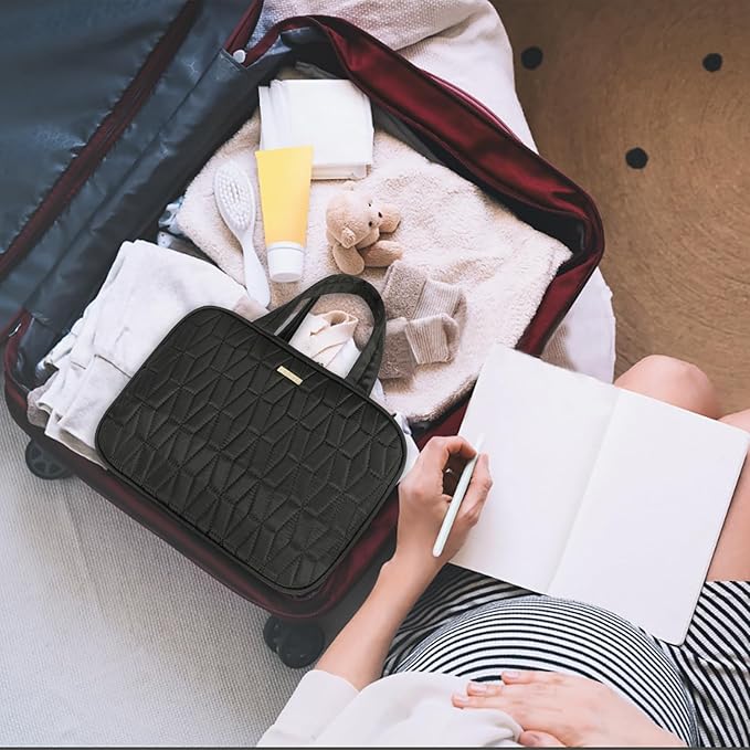 Voova Hanging Travel Toiletry Bag for Women Men, Waterproof Makeup Cosmetic Organizer Holder for Toiletries Accessories, Traveling Essentials,Shampoo,Full-Sized Container, Brushes Kit Set, Black