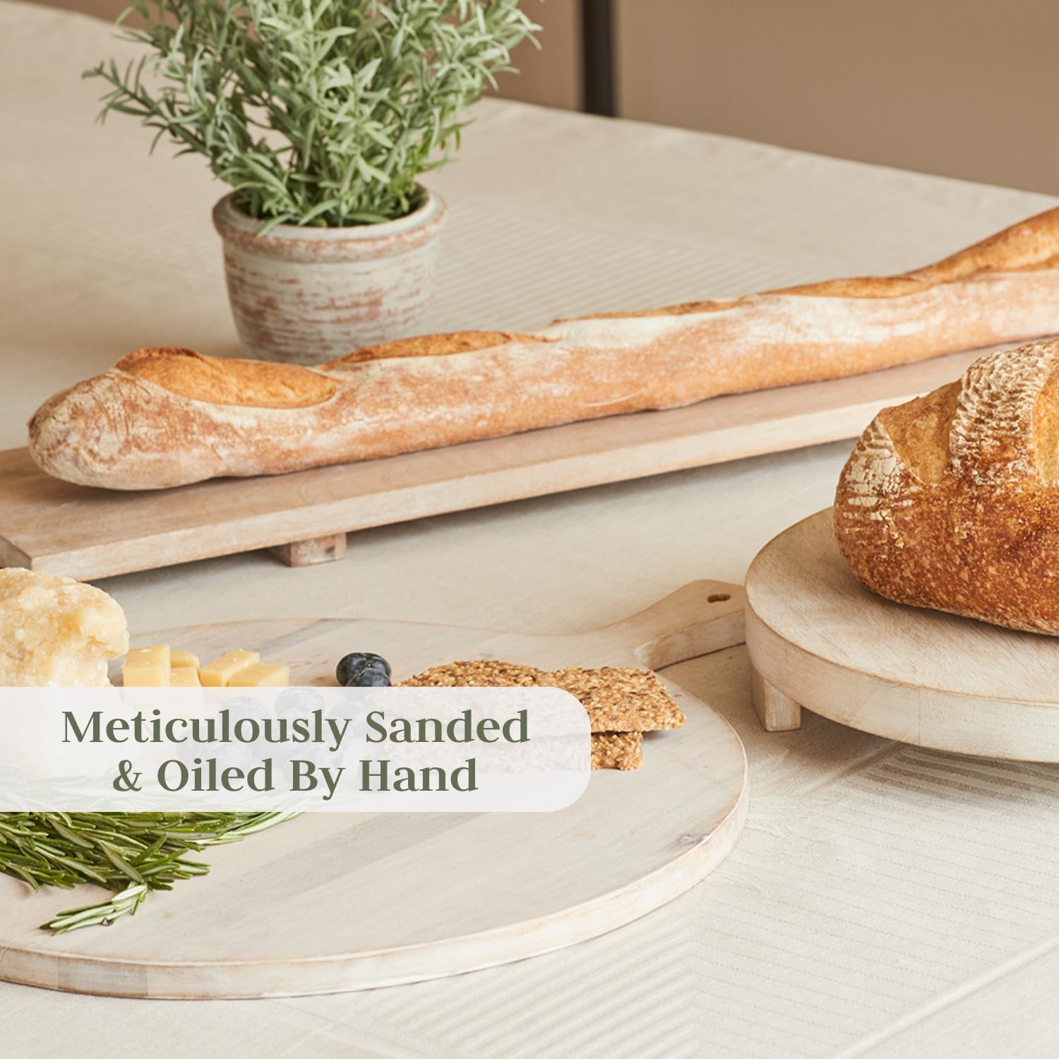 Wood Cutting Board 19in Handmade Round Serving & Chopping Board Paddle with Handle, Premium Home Decor Wooden Cutting Boards for Kitchen Display & Chopping, Light Wood