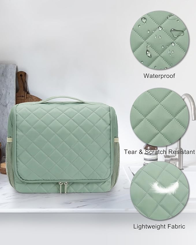 Relavel Toiletry Bag for Men, Hanging Travel Makeup Bag for Women, Waterproof Large Cosmetic Organizer Multiple Compartments for Accessories, Full Sized Toiletries Dopp Kit Shaving Bag (Green, Medium)