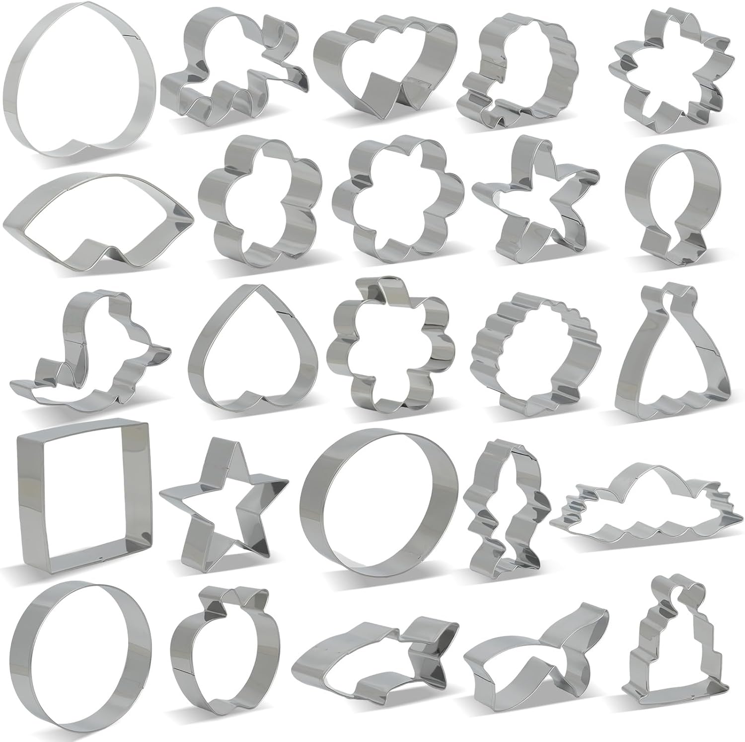 Metal Cookie Cutter 25-Piece set,Valentine's Day,Ocean,Flowers and Everyday Shapes Cookie Cutters Set,Dough Cutter,Stainless Steel and Piping Bag