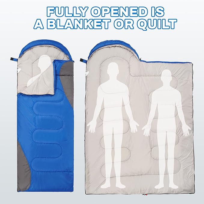 Sleeping Bag for Adults Teens Kids Cold Warm Weather, Portable Waterproof & Lightweight, Compact with Compression Sack, for 3-4 Seasons Camping, Backpacking, Hiking, Travel, Indoors Outdoors